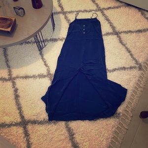 Express metallic dark blue long dress. 3/4 or M.